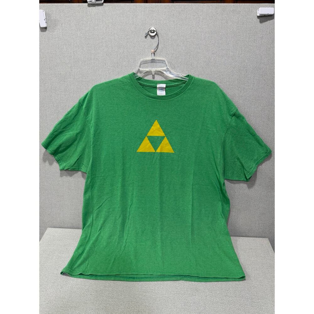 Y2K Green Graphic T-Shirt Yellow Triangle Symbol Delta Pro Weight XL